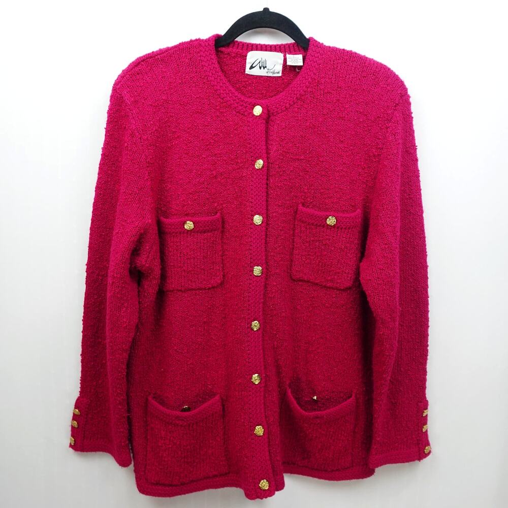 Vtg Boucle Knit Blazer Lady Jacket Willi of California Size L Raspberry Pink 80s